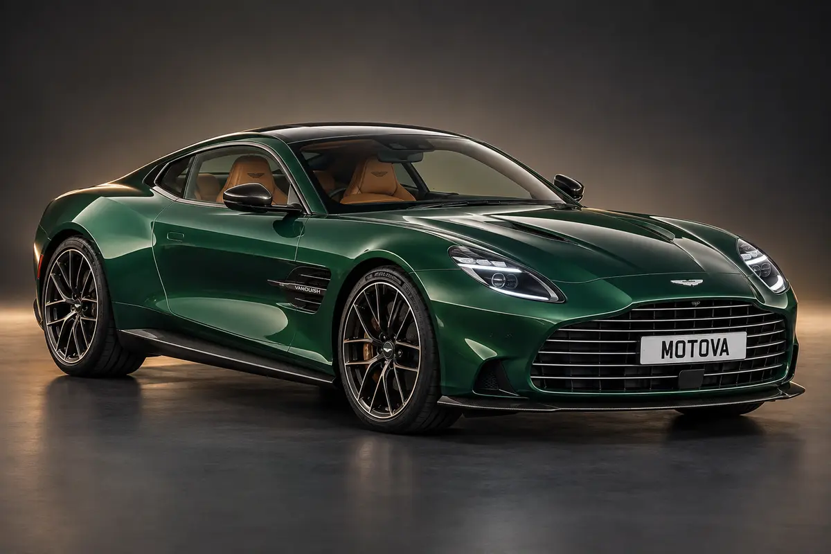 UK specification latest-shape Aston Martin Vanquish in Striking Green with tan leather and MOTOVA number plate