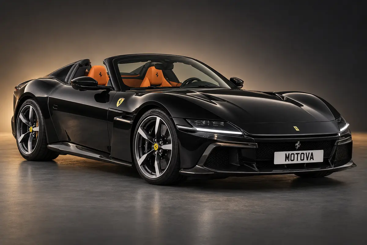 UK specification Ferrari 12Cilindri Spider in metallic black with orange interior and MOTOVA number plate