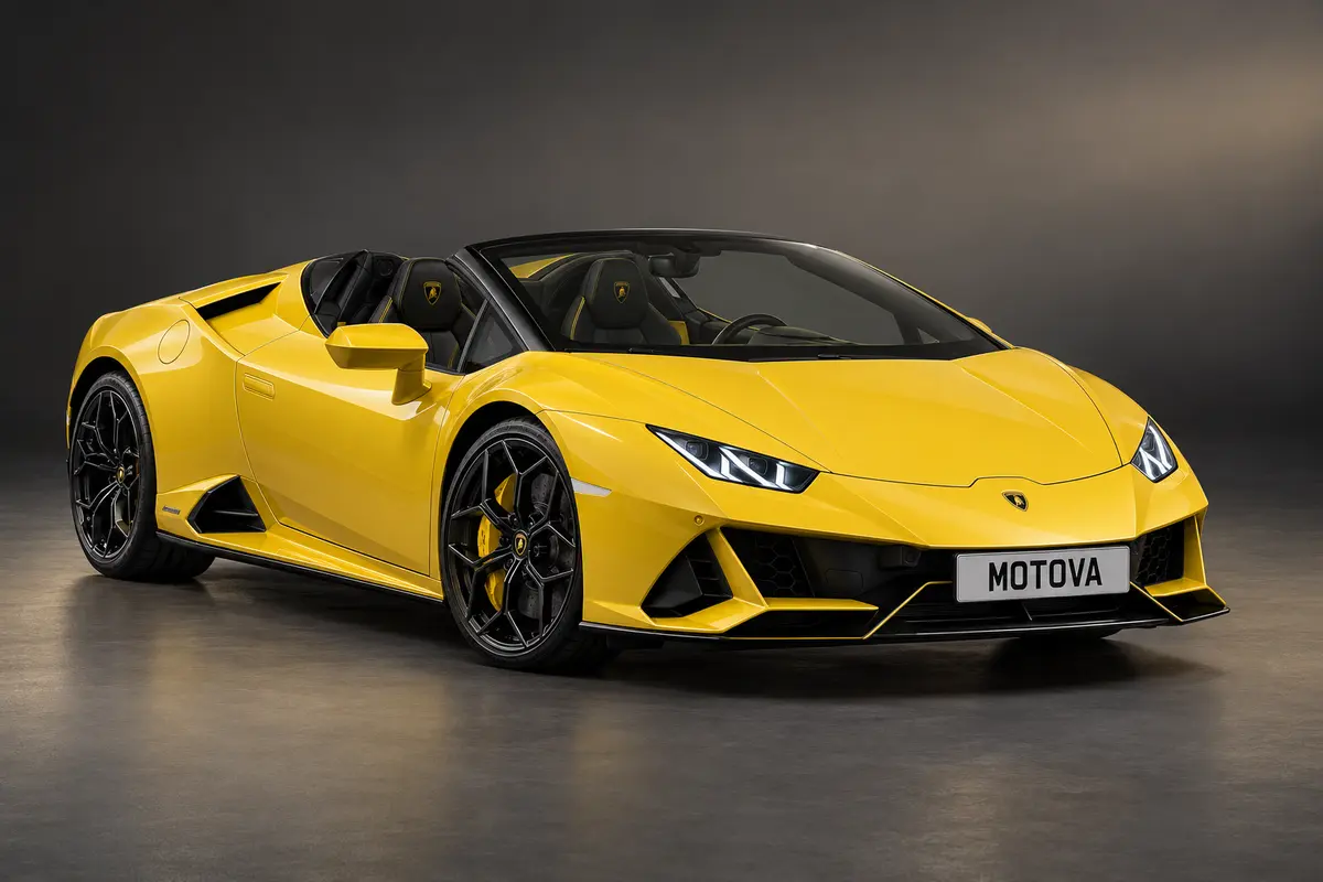 UK specification Lamborghini Huracan EVO Spyder in Giallo Auge with MOTOVA number plate